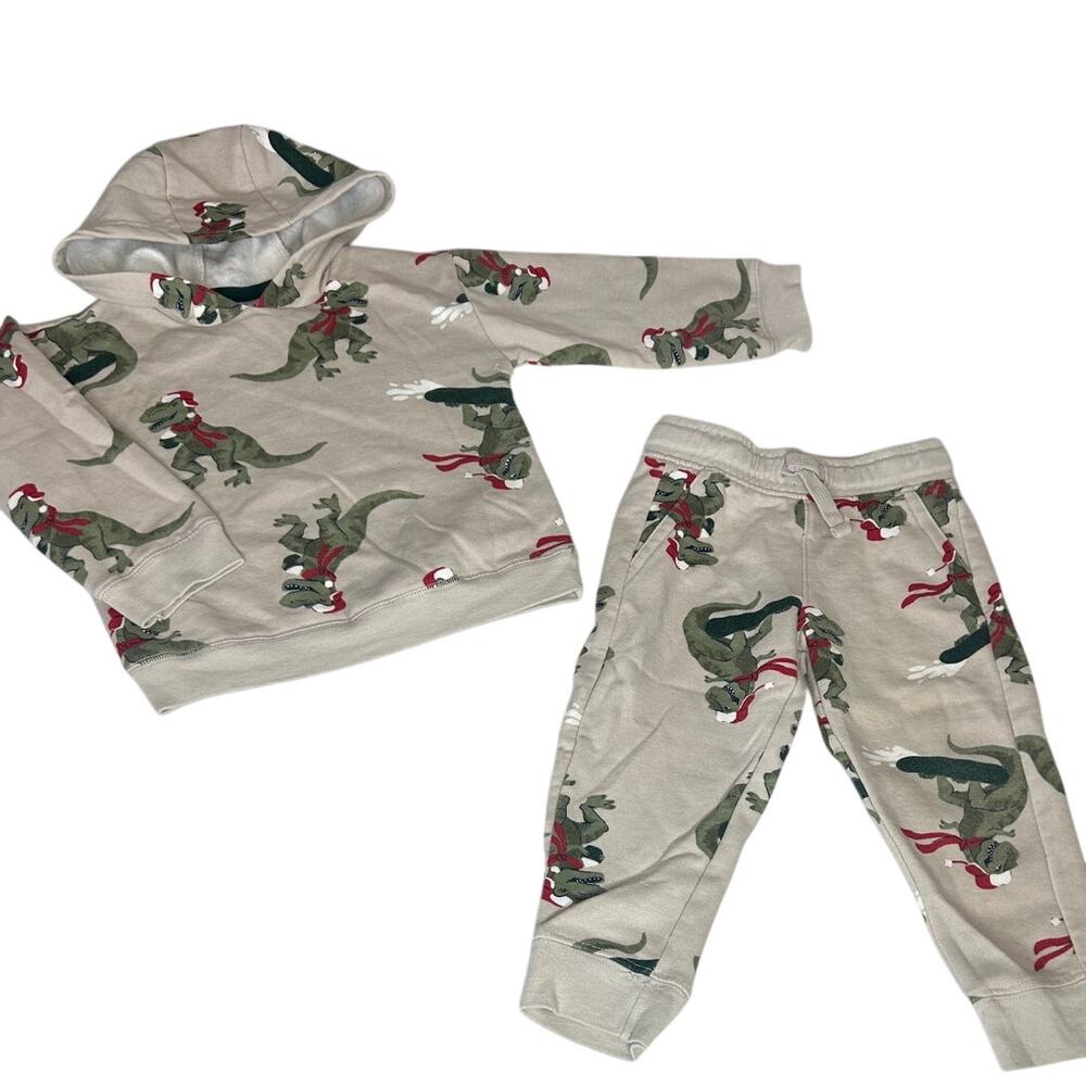Carters sz 2T Christmas hoodie and jogger set Dinosaurs wearing Santa Hats